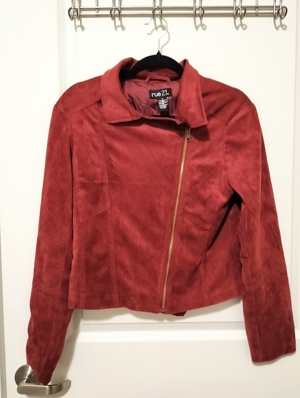 rue21 Women's M Rust Red Suede Asymmetrical Zip Jacket